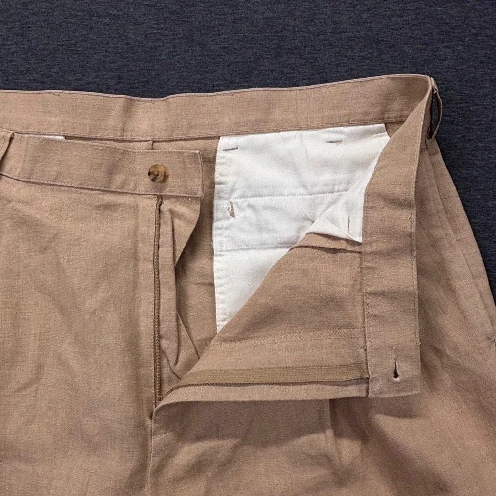 Jos A Bank Pants Mens 40x26 Linen Classic Collection Pleated Cuffed Khaki Tan